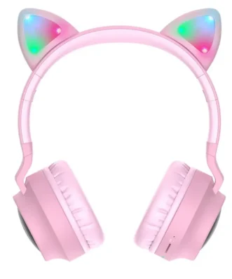 Wireless Ακουστικά Stereo Hoco W27 Cat ear Ροζ 300mAh Micro SD και AUX